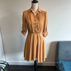 Elegant Button-Up Yellow/Tan Dress